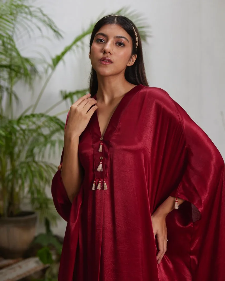 Red Silk Kaftan With Golden Border