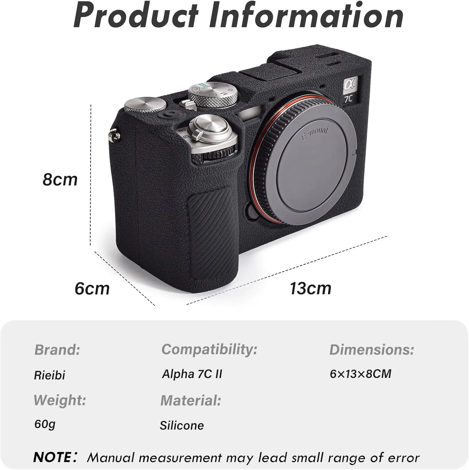 Rieibi Alpha 7C II Camera Case, Non-Slip Texture Surface Camera Cover for Sony A7C M2/Sony A7C II/A7C 2 Anti-Scratch Soft Silicone Protective Case Lightweight Detachable Protector Shell, Black, camera