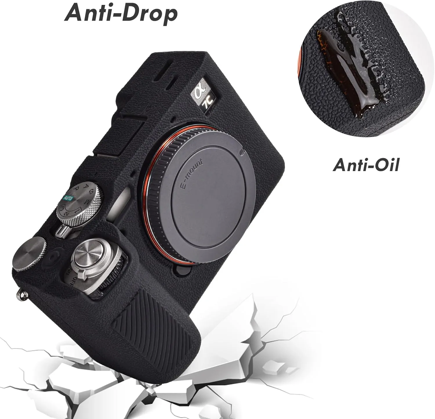 Rieibi Alpha 7C II Camera Case, Non-Slip Texture Surface Camera Cover for Sony A7C M2/Sony A7C II/A7C 2 Anti-Scratch Soft Silicone Protective Case Lightweight Detachable Protector Shell, Black, camera