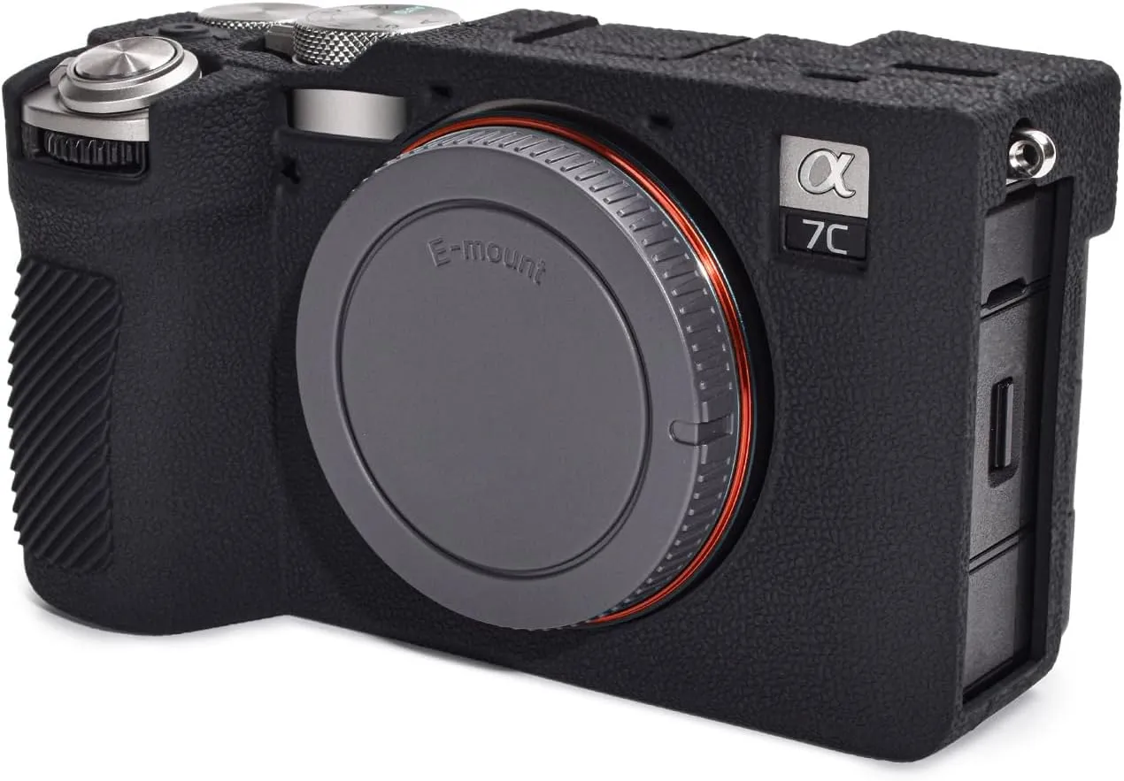 Rieibi Alpha 7C II Camera Case, Non-Slip Texture Surface Camera Cover for Sony A7C M2/Sony A7C II/A7C 2 Anti-Scratch Soft Silicone Protective Case Lightweight Detachable Protector Shell, Black, camera