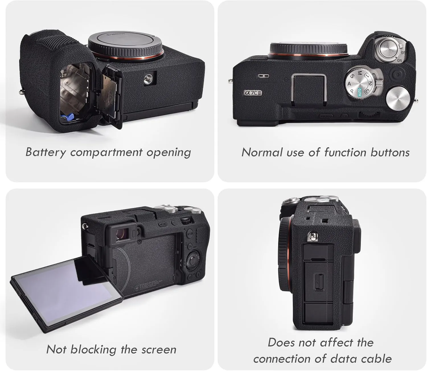 Rieibi Alpha 7C II Camera Case, Non-Slip Texture Surface Camera Cover for Sony A7C M2/Sony A7C II/A7C 2 Anti-Scratch Soft Silicone Protective Case Lightweight Detachable Protector Shell, Black, camera