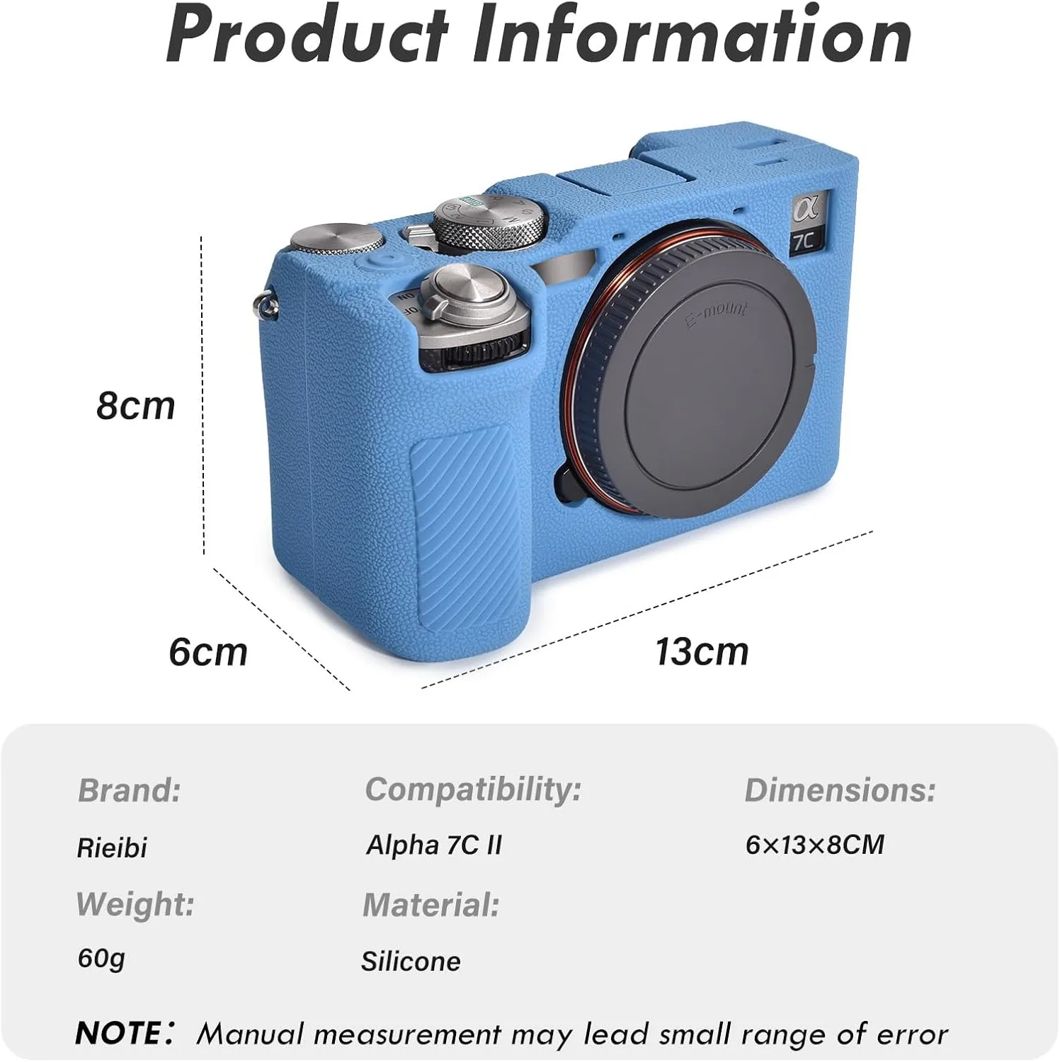 Rieibi Alpha 7C II Camera Case, Non-Slip Texture Surface Camera Cover for Sony A7C M2/Sony A7C II/A7C 2 Anti-Scratch Soft Silicone Protective Case Lightweight Detachable Protector Shell, Blue, camera