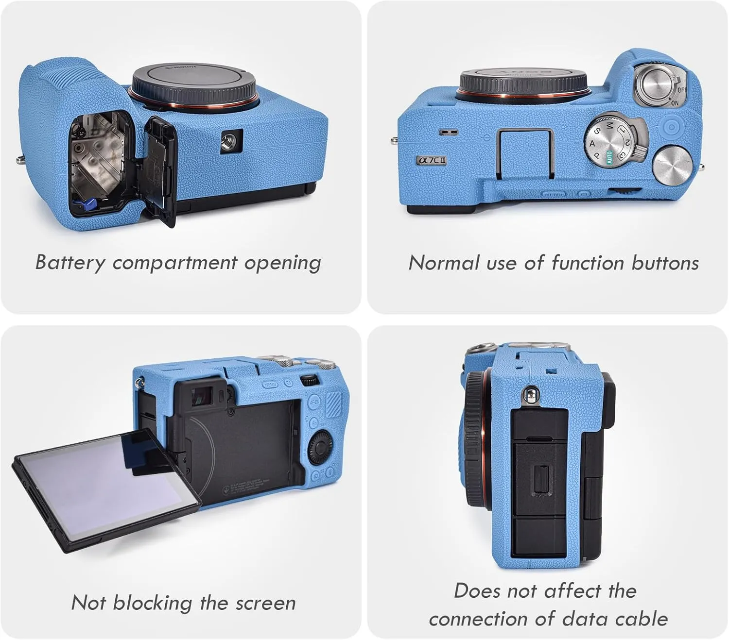 Rieibi Alpha 7C II Camera Case, Non-Slip Texture Surface Camera Cover for Sony A7C M2/Sony A7C II/A7C 2 Anti-Scratch Soft Silicone Protective Case Lightweight Detachable Protector Shell, Blue, camera
