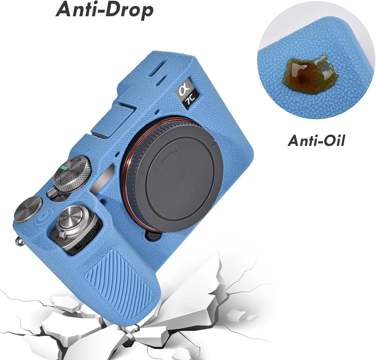 Rieibi Alpha 7C II Camera Case, Non-Slip Texture Surface Camera Cover for Sony A7C M2/Sony A7C II/A7C 2 Anti-Scratch Soft Silicone Protective Case Lightweight Detachable Protector Shell, Blue, camera