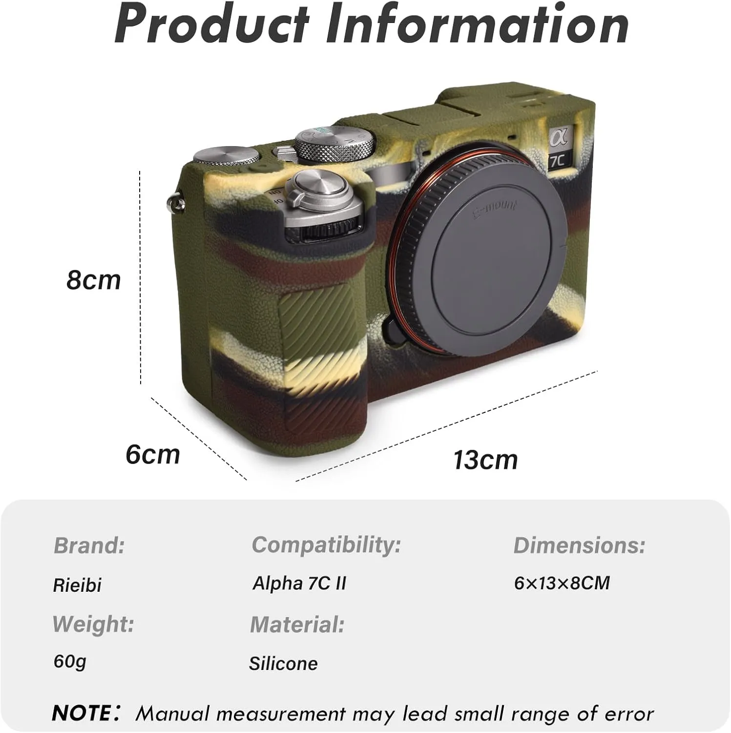 Rieibi Alpha 7C II Camera Case, Non-Slip Texture Surface Camera Cover for Sony A7C M2/Sony A7C II/A7C 2 Anti-Scratch Soft Silicone Protective Case Lightweight Detachable Protector Shell, Camouflage