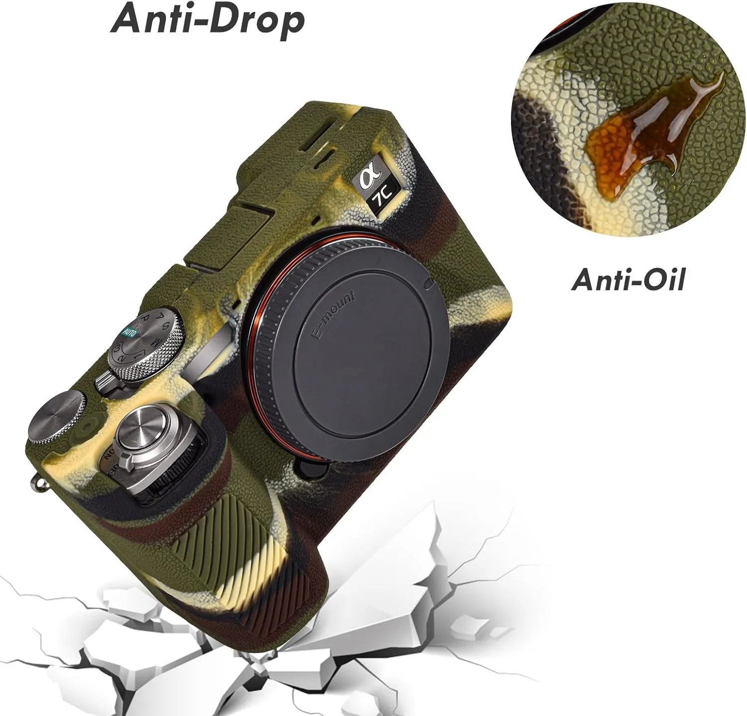 Rieibi Alpha 7C II Camera Case, Non-Slip Texture Surface Camera Cover for Sony A7C M2/Sony A7C II/A7C 2 Anti-Scratch Soft Silicone Protective Case Lightweight Detachable Protector Shell, Camouflage