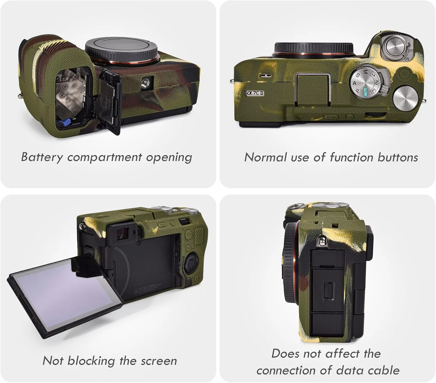 Rieibi Alpha 7C II Camera Case, Non-Slip Texture Surface Camera Cover for Sony A7C M2/Sony A7C II/A7C 2 Anti-Scratch Soft Silicone Protective Case Lightweight Detachable Protector Shell, Camouflage