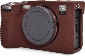 Rieibi Alpha 7C II Camera Case, Non-Slip Texture Surface Camera Cover for Sony A7C M2/Sony A7C II/A7C 2 Anti-Scratch Soft Silicone Protective Case Lightweight Detachable Protector Shell, Coffee