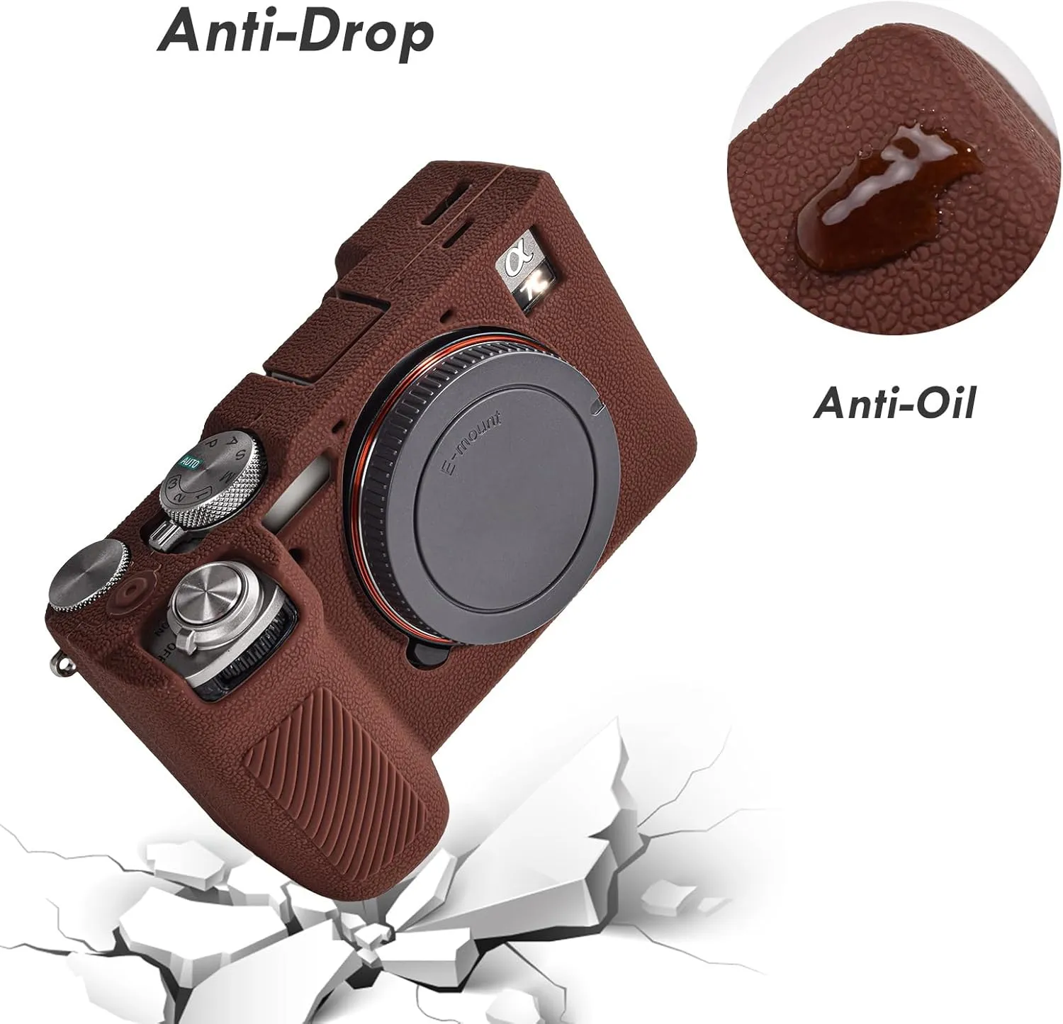 Rieibi Alpha 7C II Camera Case, Non-Slip Texture Surface Camera Cover for Sony A7C M2/Sony A7C II/A7C 2 Anti-Scratch Soft Silicone Protective Case Lightweight Detachable Protector Shell, Coffee
