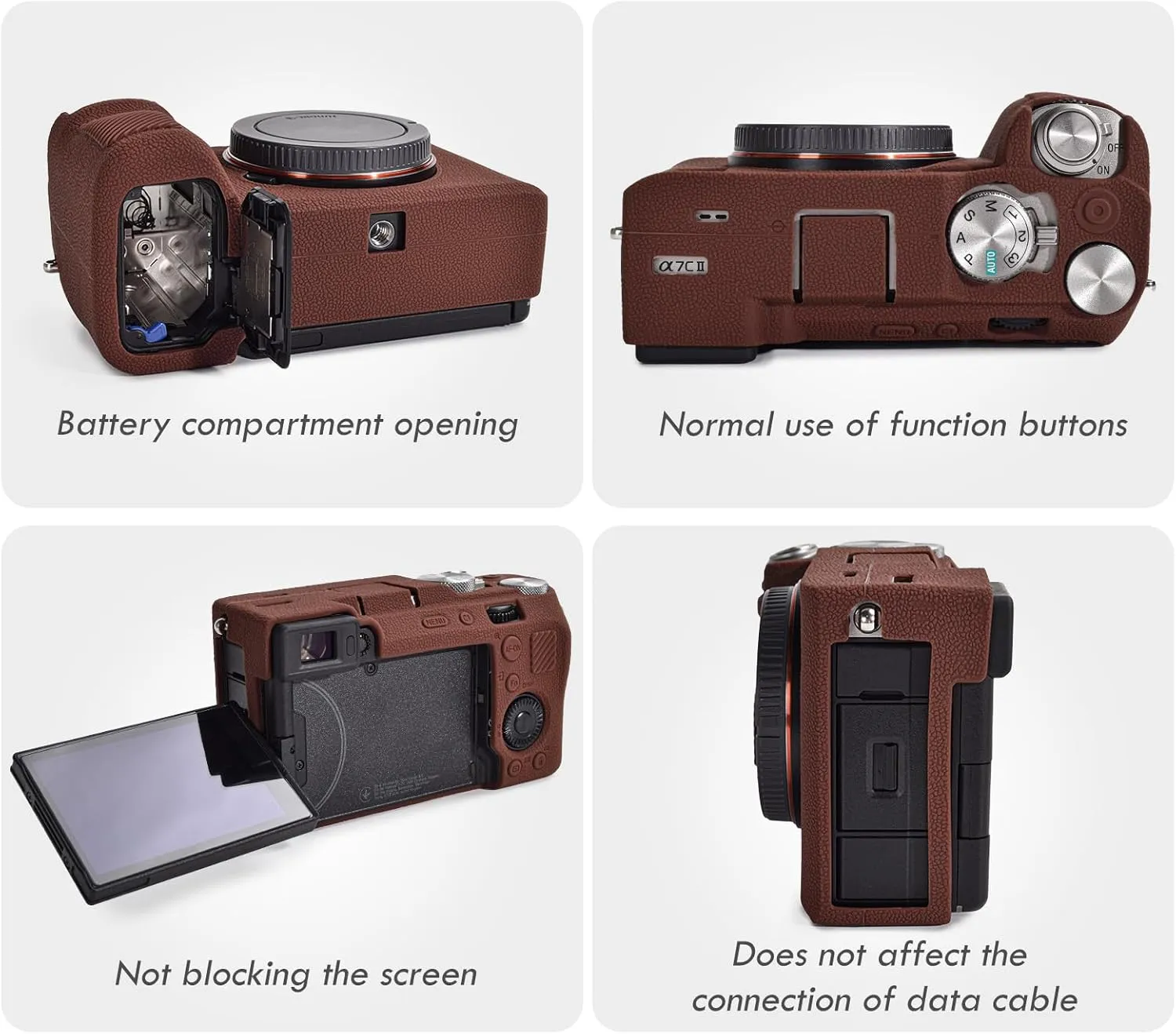 Rieibi Alpha 7C II Camera Case, Non-Slip Texture Surface Camera Cover for Sony A7C M2/Sony A7C II/A7C 2 Anti-Scratch Soft Silicone Protective Case Lightweight Detachable Protector Shell, Coffee