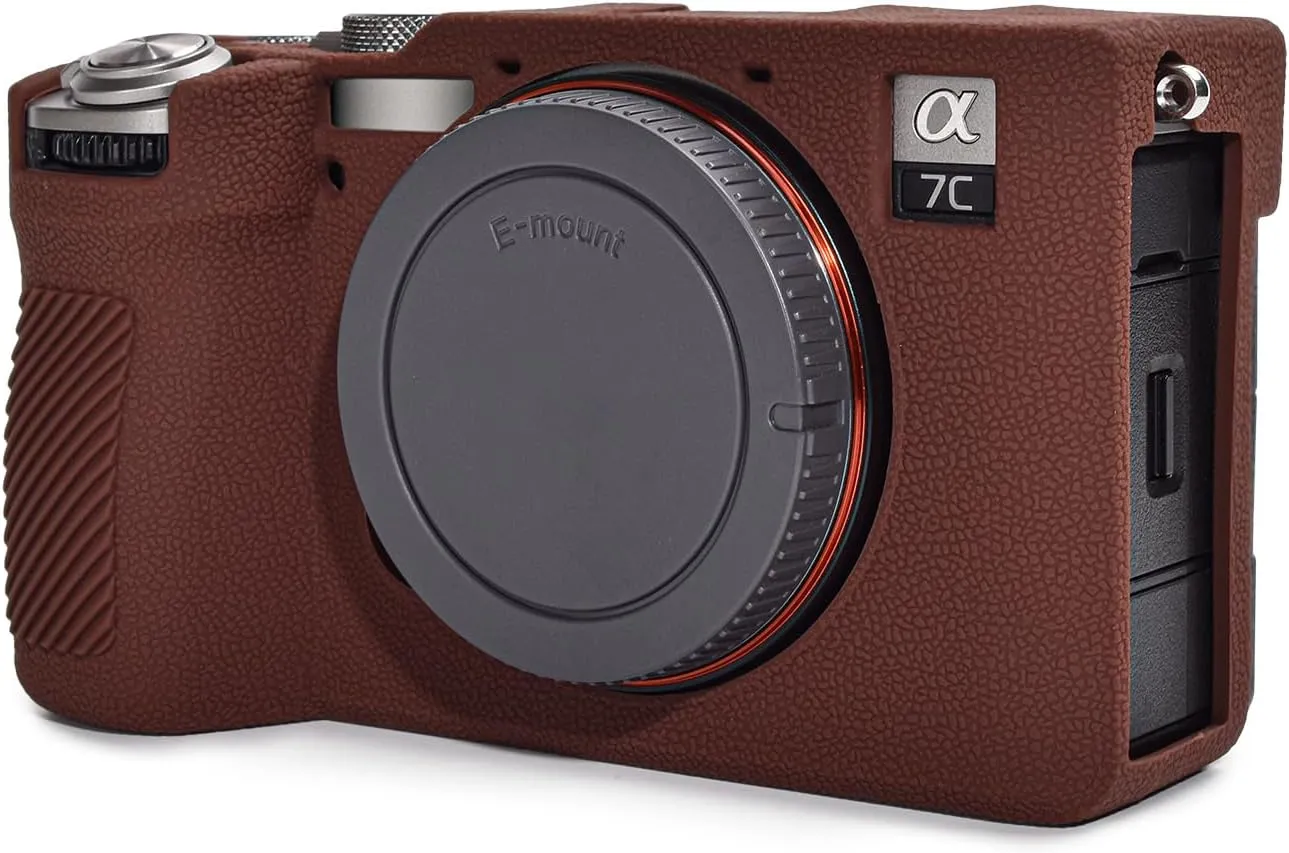 Rieibi Alpha 7C II Camera Case, Non-Slip Texture Surface Camera Cover for Sony A7C M2/Sony A7C II/A7C 2 Anti-Scratch Soft Silicone Protective Case Lightweight Detachable Protector Shell, Coffee