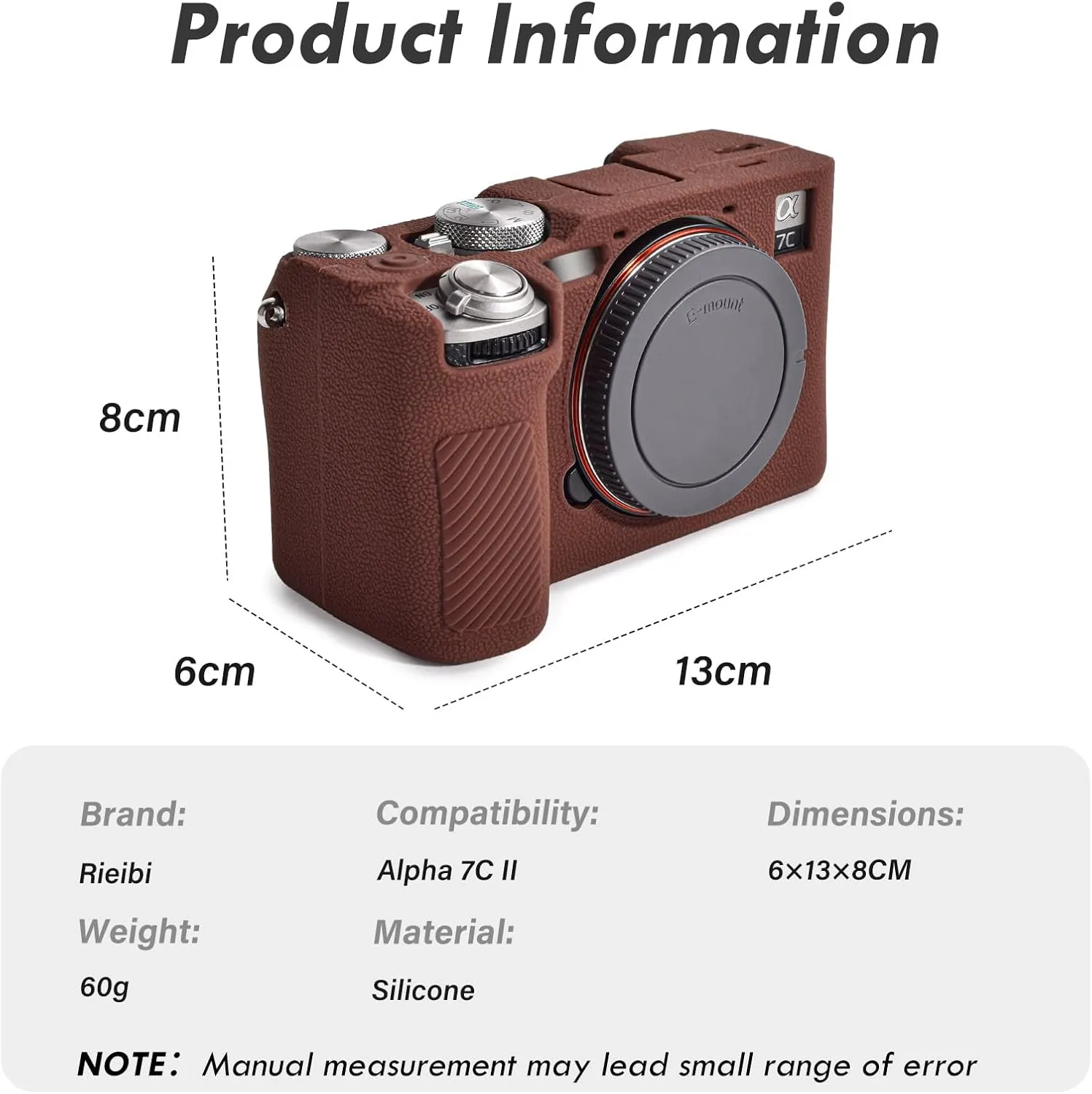 Rieibi Alpha 7C II Camera Case, Non-Slip Texture Surface Camera Cover for Sony A7C M2/Sony A7C II/A7C 2 Anti-Scratch Soft Silicone Protective Case Lightweight Detachable Protector Shell, Coffee