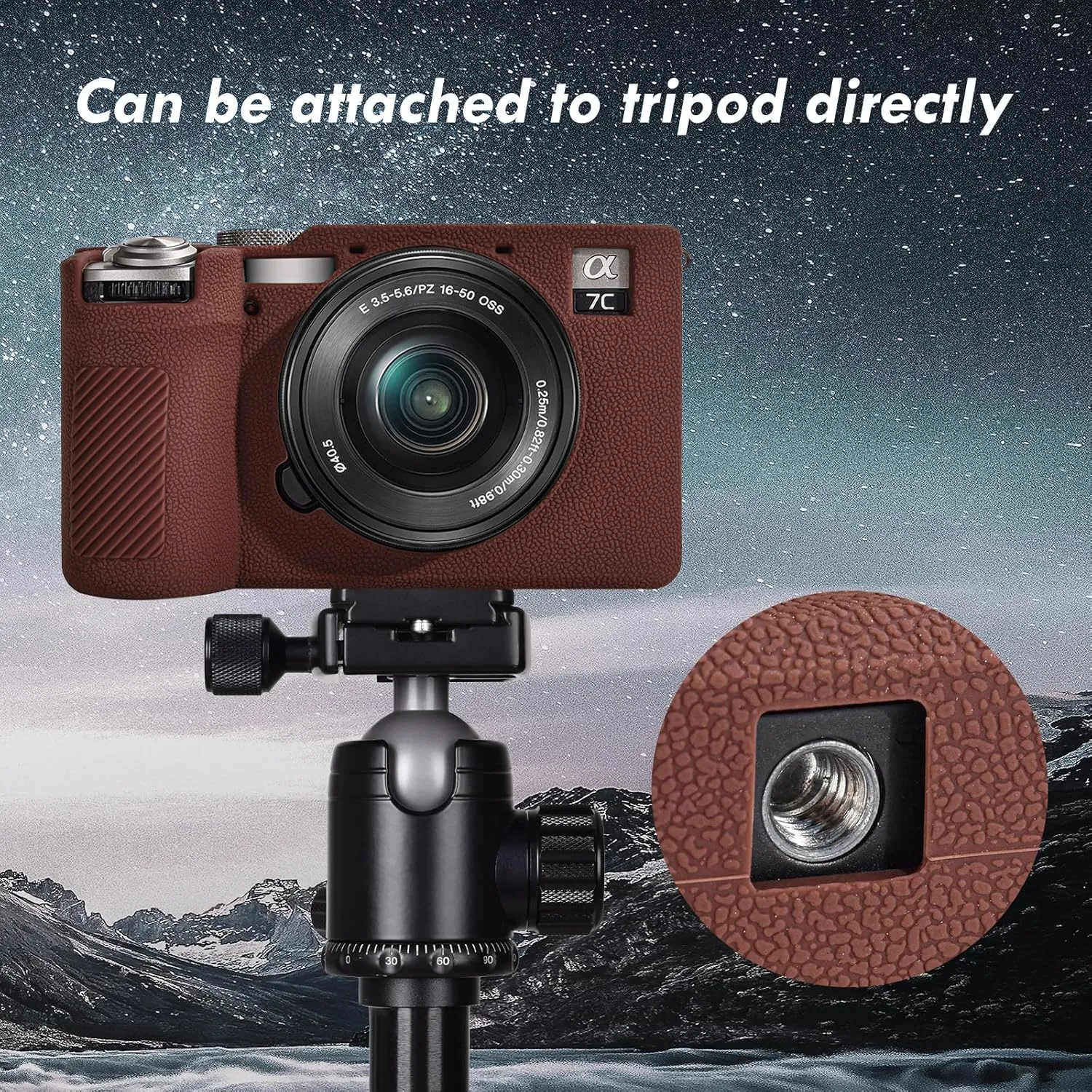 Rieibi Alpha 7C II Camera Case, Non-Slip Texture Surface Camera Cover for Sony A7C M2/Sony A7C II/A7C 2 Anti-Scratch Soft Silicone Protective Case Lightweight Detachable Protector Shell, Coffee