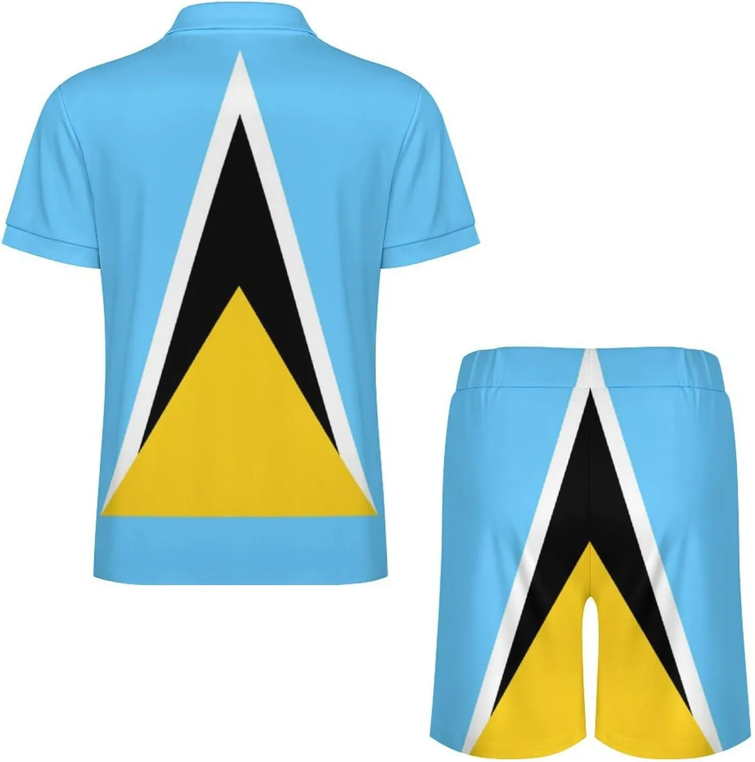 Saint Lucia Flag Men's Polo Shirt Top And Shorts Sets 2 Piece Short Sleeve Outfits