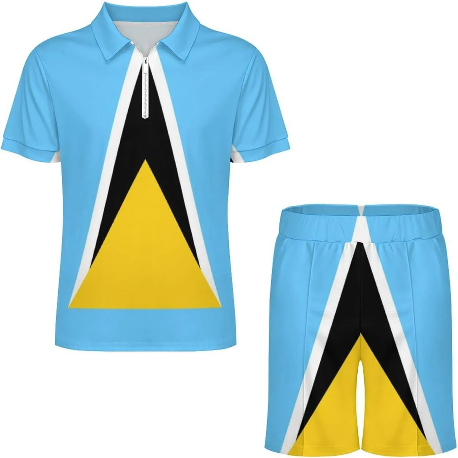 Saint Lucia Flag Men's Polo Shirt Top And Shorts Sets 2 Piece Short Sleeve Outfits