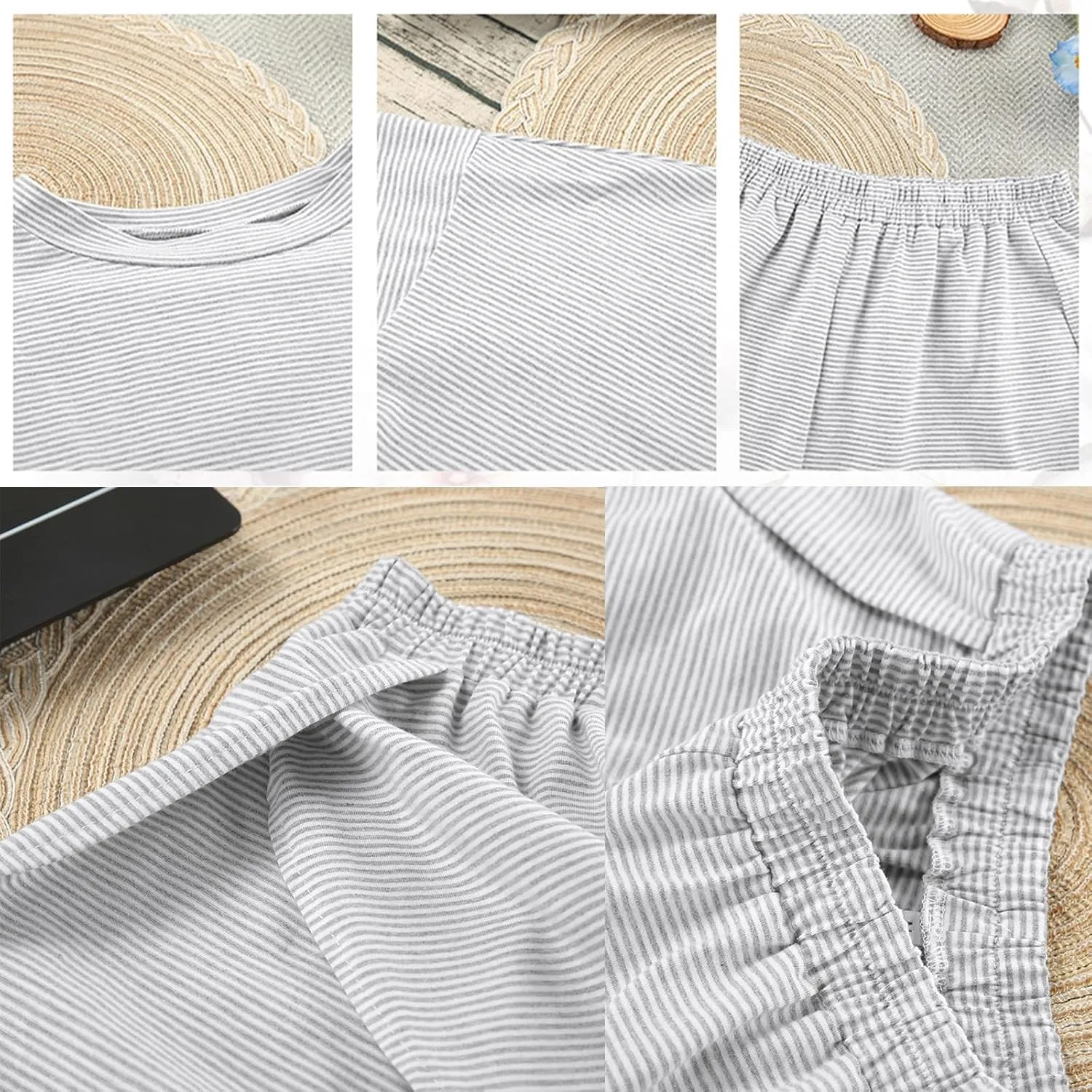 Sereluxe Pajama Set, Split Shorts Pajama Set, Soft & Seductive Pajama Set Women Striped Split Short Pajama Sets(Black,Large)