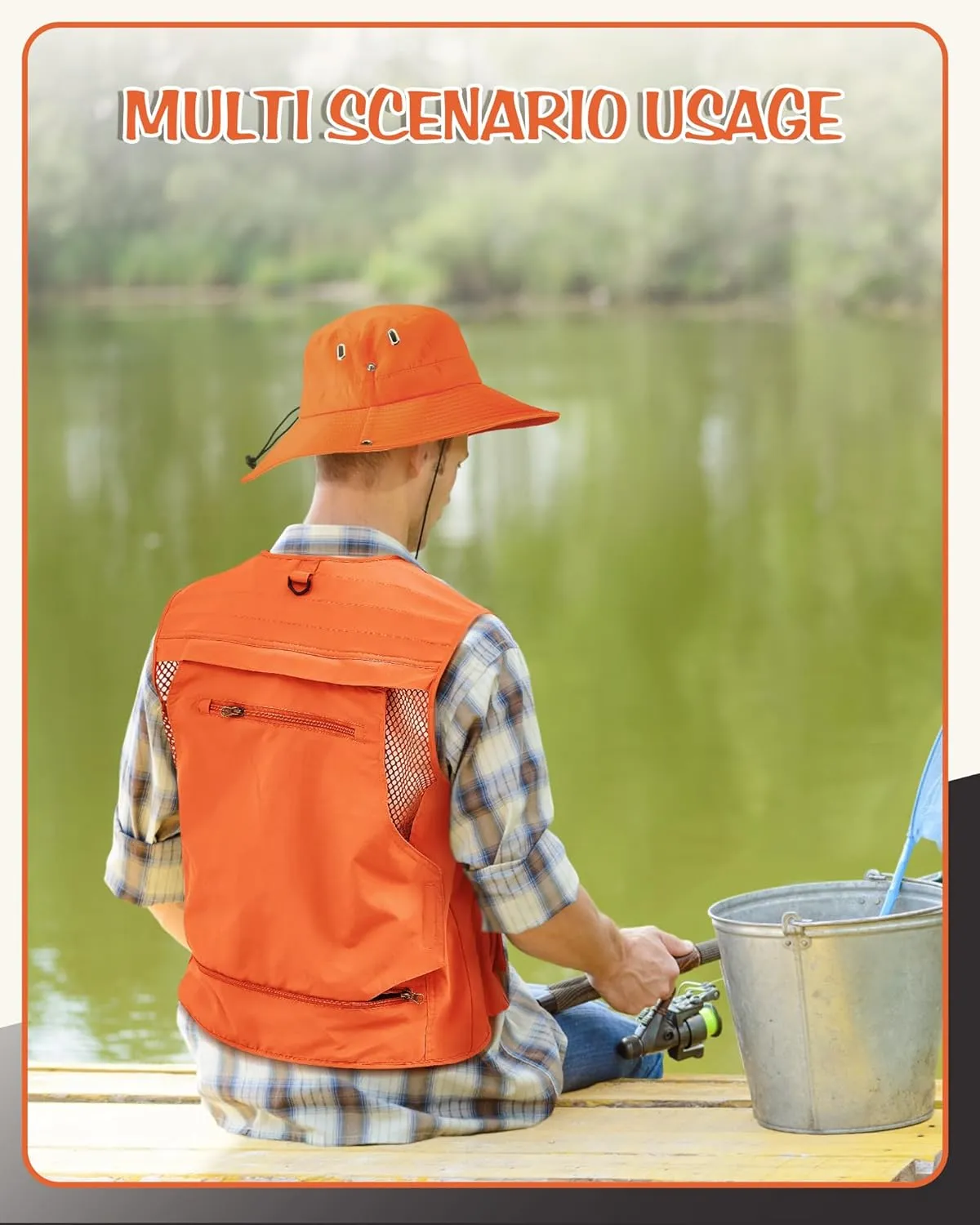 Shihanee 2 Pcs Fishing Vest and Hat for Men Multi Pocket Safari Vest Jacket for Outdoor Work Summer Travel Cargo Hunting