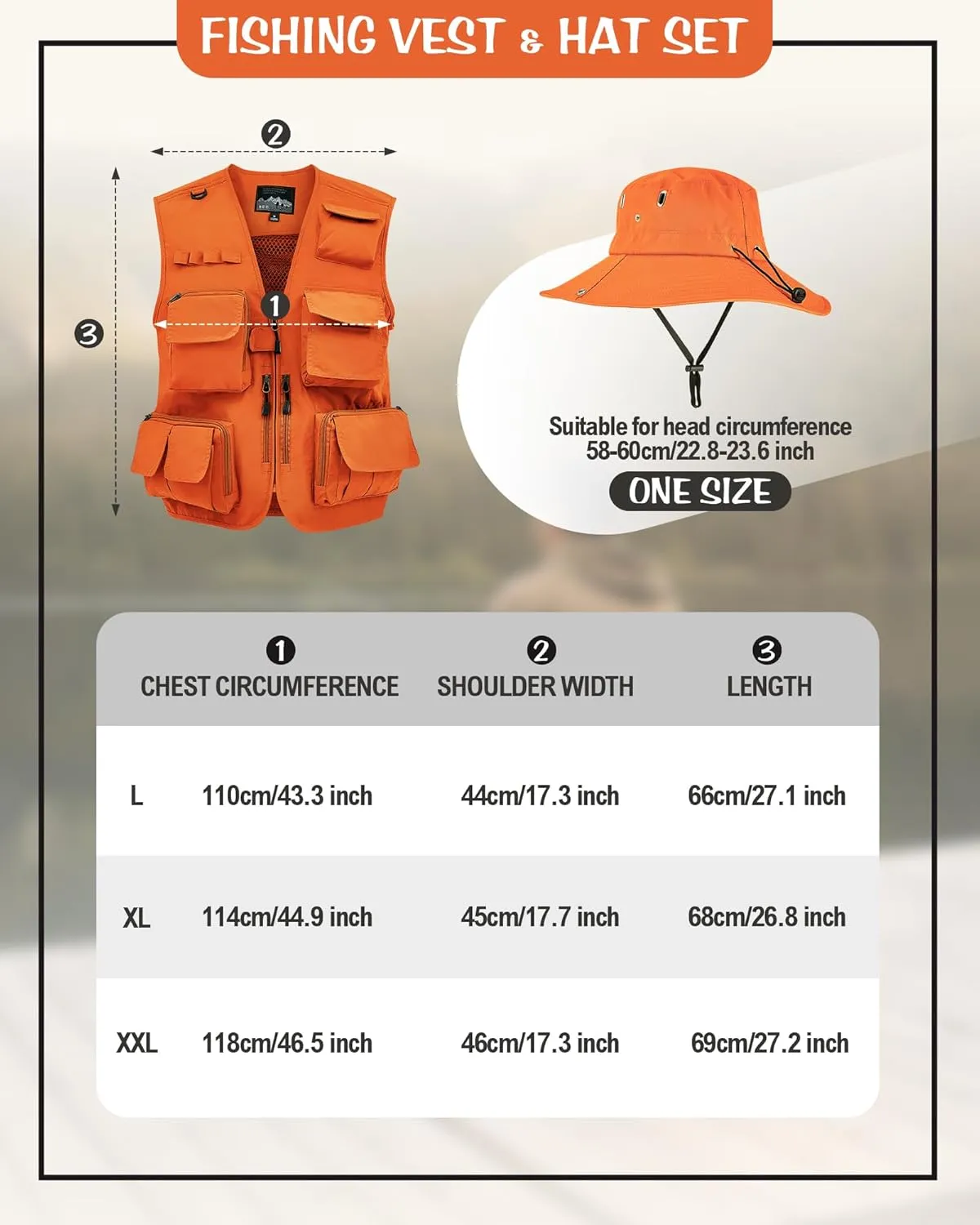 Shihanee 2 Pcs Fishing Vest and Hat for Men Multi Pocket Safari Vest Jacket for Outdoor Work Summer Travel Cargo Hunting