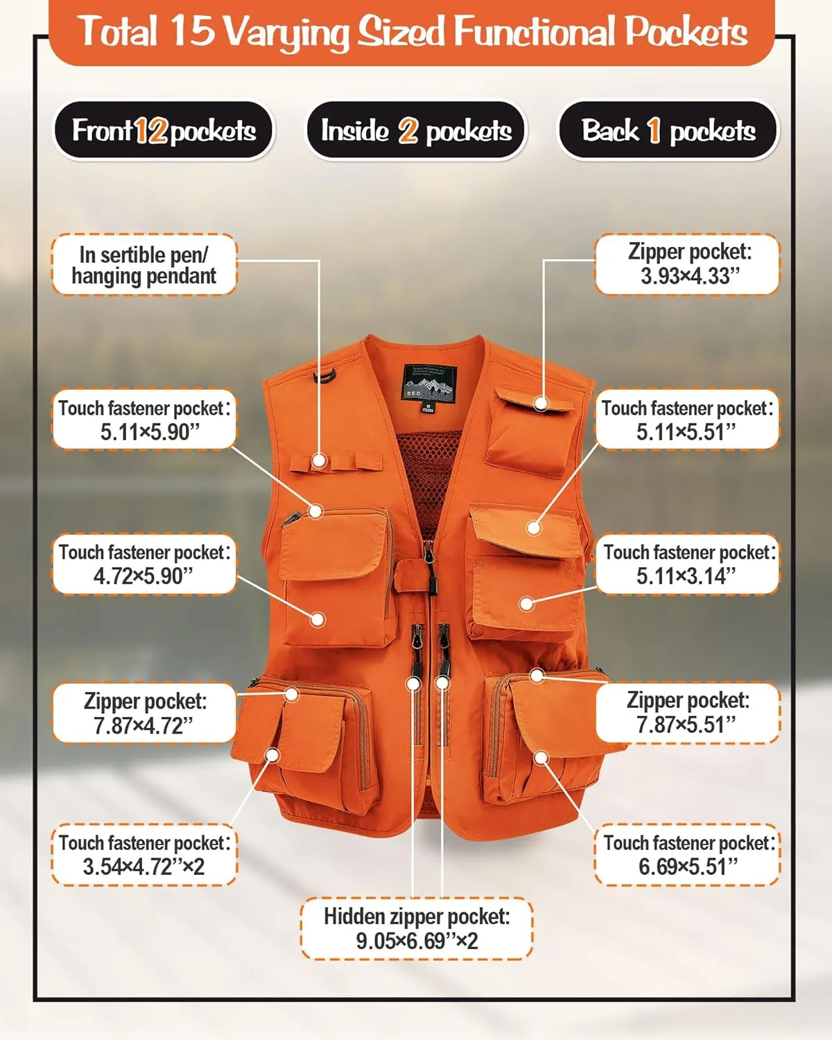 Shihanee 2 Pcs Fishing Vest and Hat for Men Multi Pocket Safari Vest Jacket for Outdoor Work Summer Travel Cargo Hunting