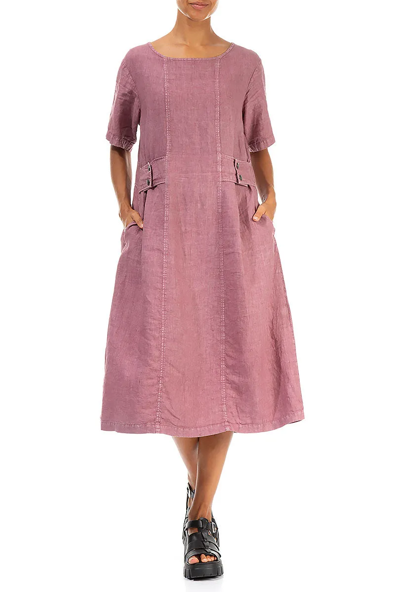 Side Pins Off-Dye Mauve Taupe Linen Dress