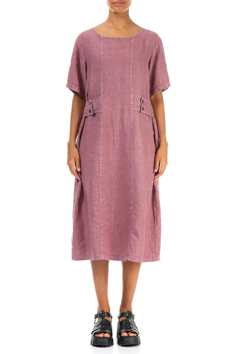 Side Pins Off-Dye Mauve Taupe Linen Dress