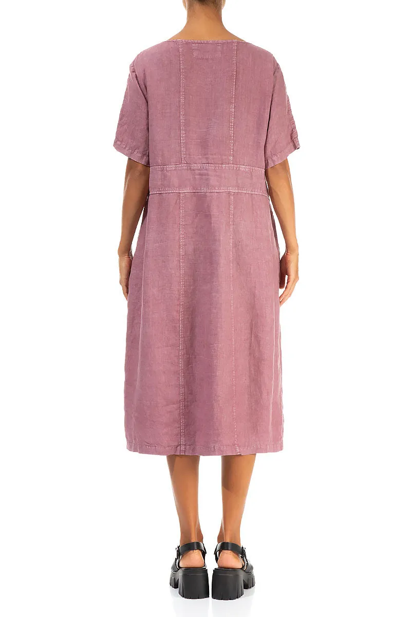 Side Pins Off-Dye Mauve Taupe Linen Dress