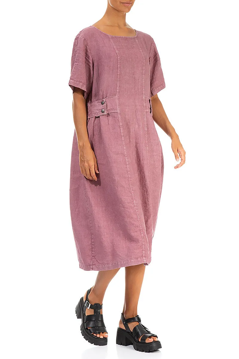 Side Pins Off-Dye Mauve Taupe Linen Dress