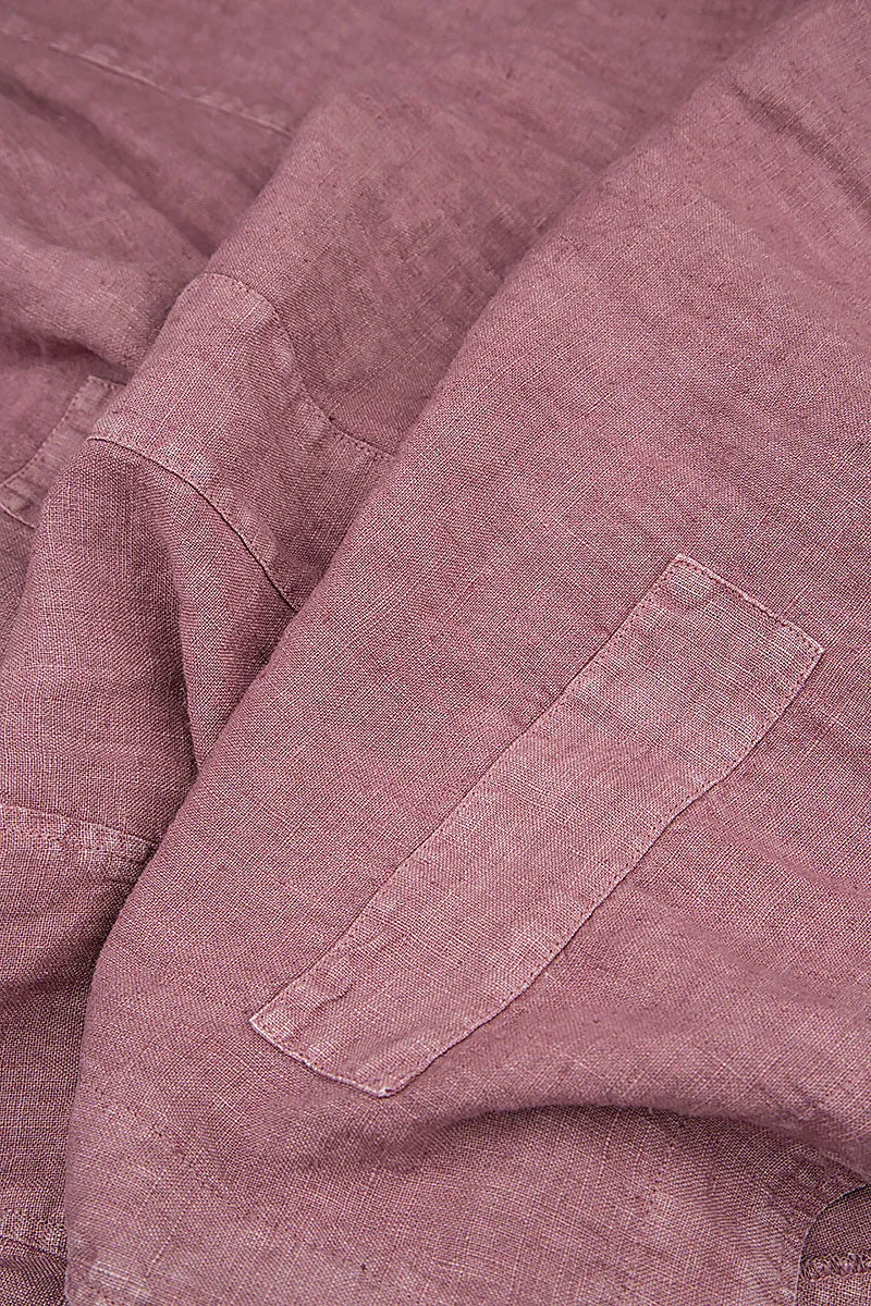 Side Pins Off-Dye Mauve Taupe Linen Dress