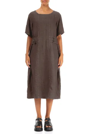 Side Pins Off-Dye Truffle Linen Dress