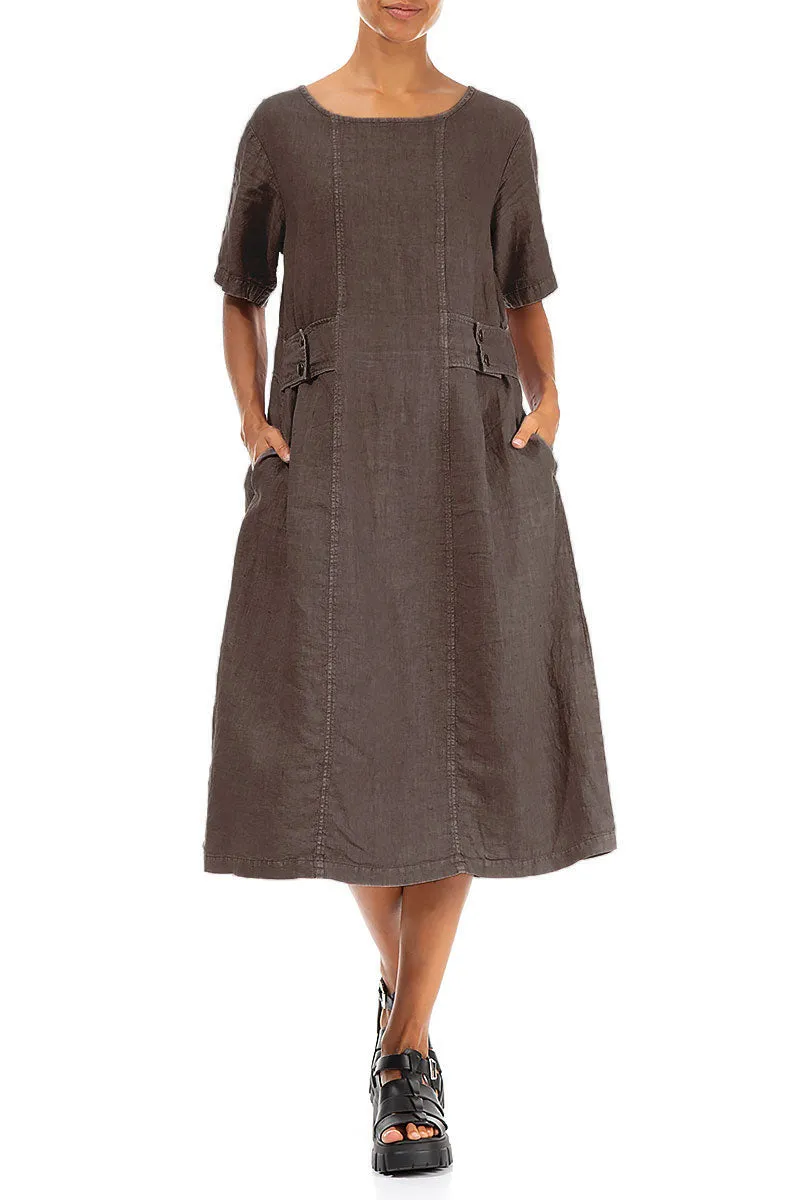 Side Pins Off-Dye Truffle Linen Dress