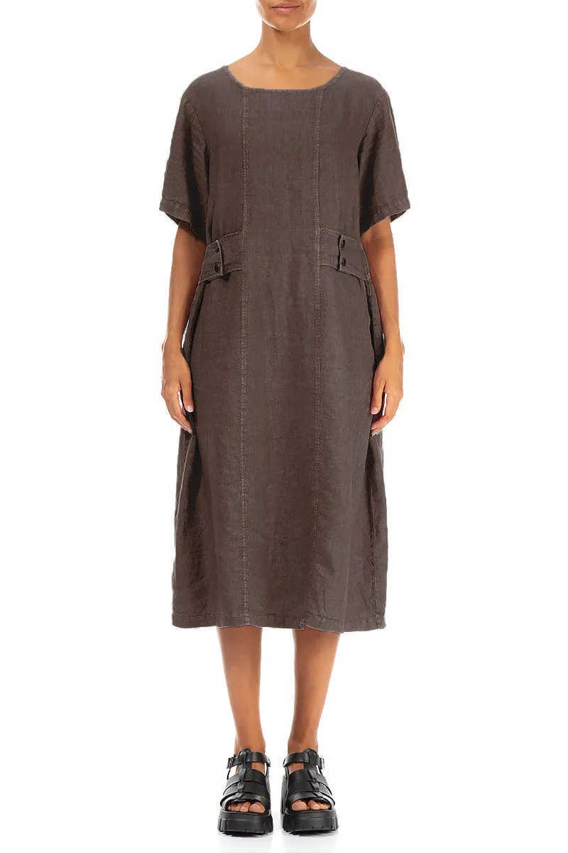 Side Pins Off-Dye Truffle Linen Dress