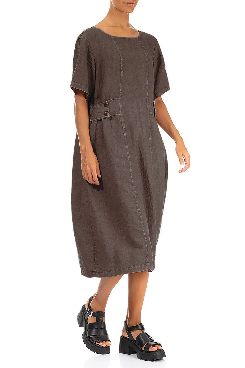 Side Pins Off-Dye Truffle Linen Dress