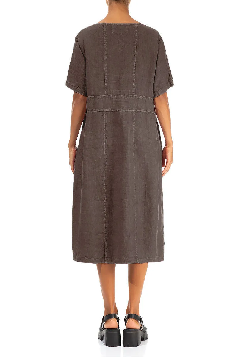 Side Pins Off-Dye Truffle Linen Dress