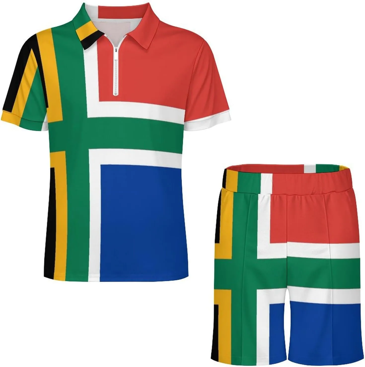 South African Nordic Cross Flag Men's Polo Shirt Top And Shorts Sets 2 Piece Short Sleeve Outfits