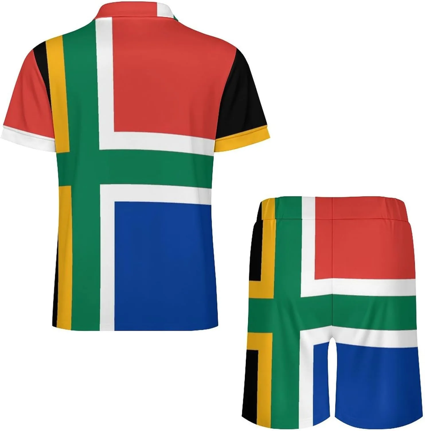 South African Nordic Cross Flag Men's Polo Shirt Top And Shorts Sets 2 Piece Short Sleeve Outfits
