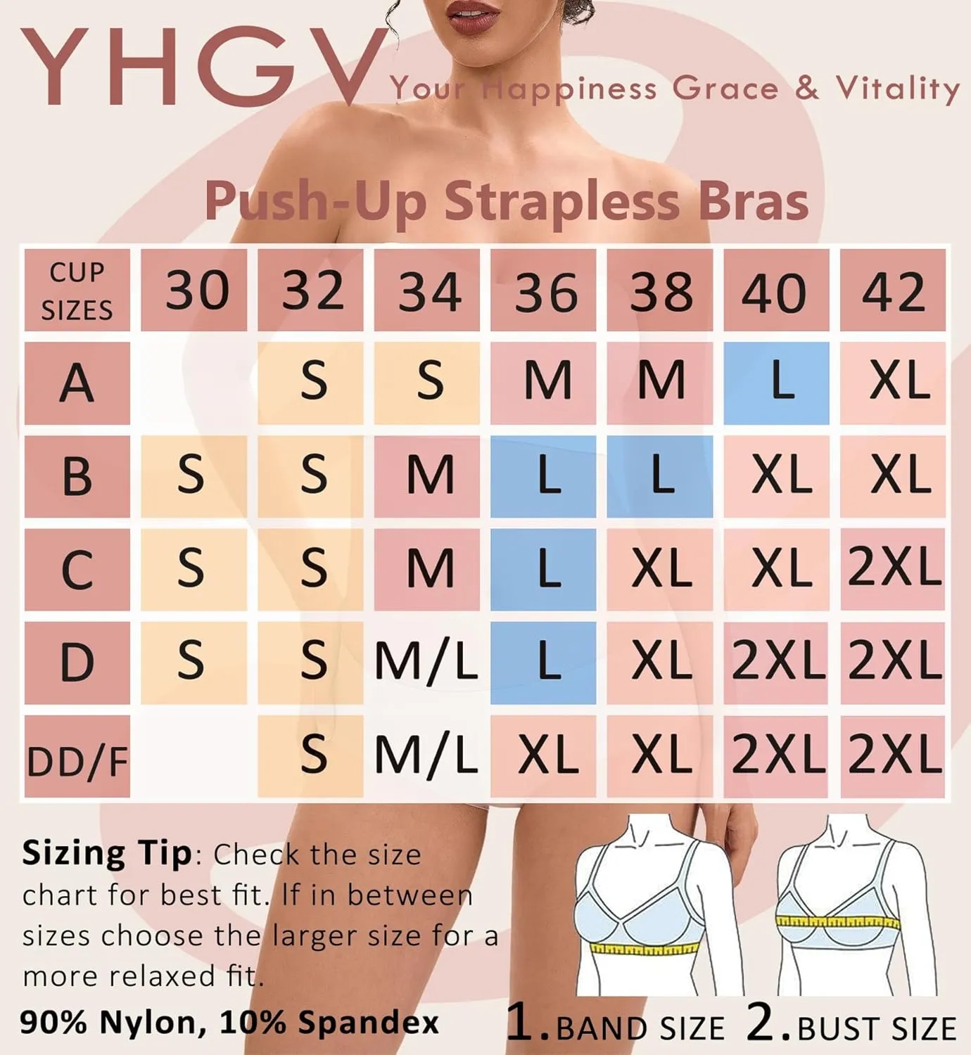 Strapless Bras for Women-Push-Up Non-Slip Bandeau Bra,Seamless Wirefree Padded Tube Top Convertible Straps Bralette