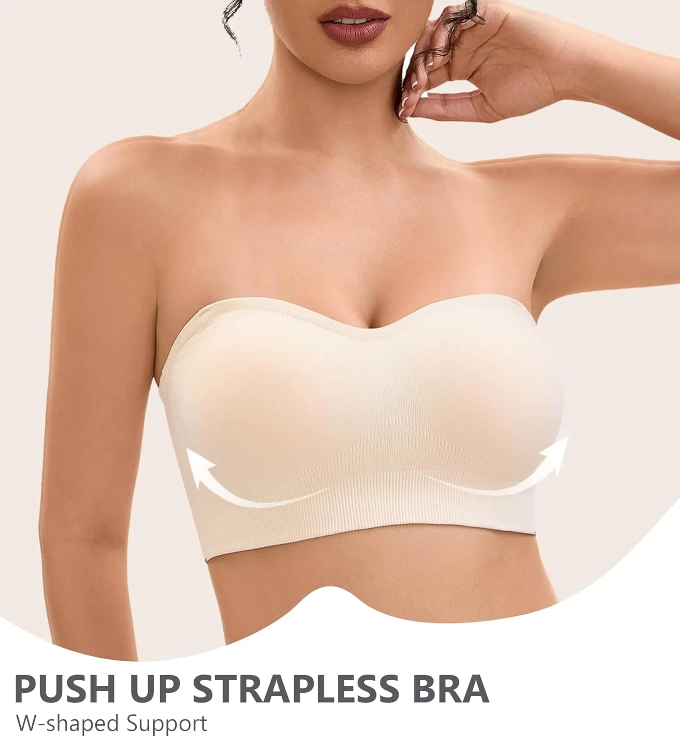 Strapless Bras for Women-Push-Up Non-Slip Bandeau Bra,Seamless Wirefree Padded Tube Top Convertible Straps Bralette
