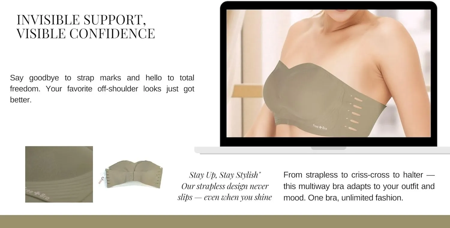 Strapless Push Up Bra for Women  Convertible, Seamless, No-Slip Bra for Backless & Off-Shoulder Outfits
