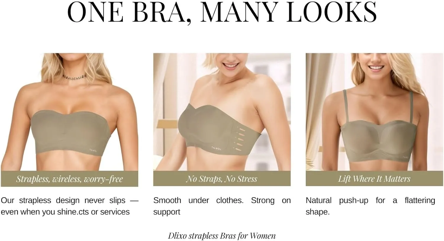 Strapless Push Up Bra for Women  Convertible, Seamless, No-Slip Bra for Backless & Off-Shoulder Outfits