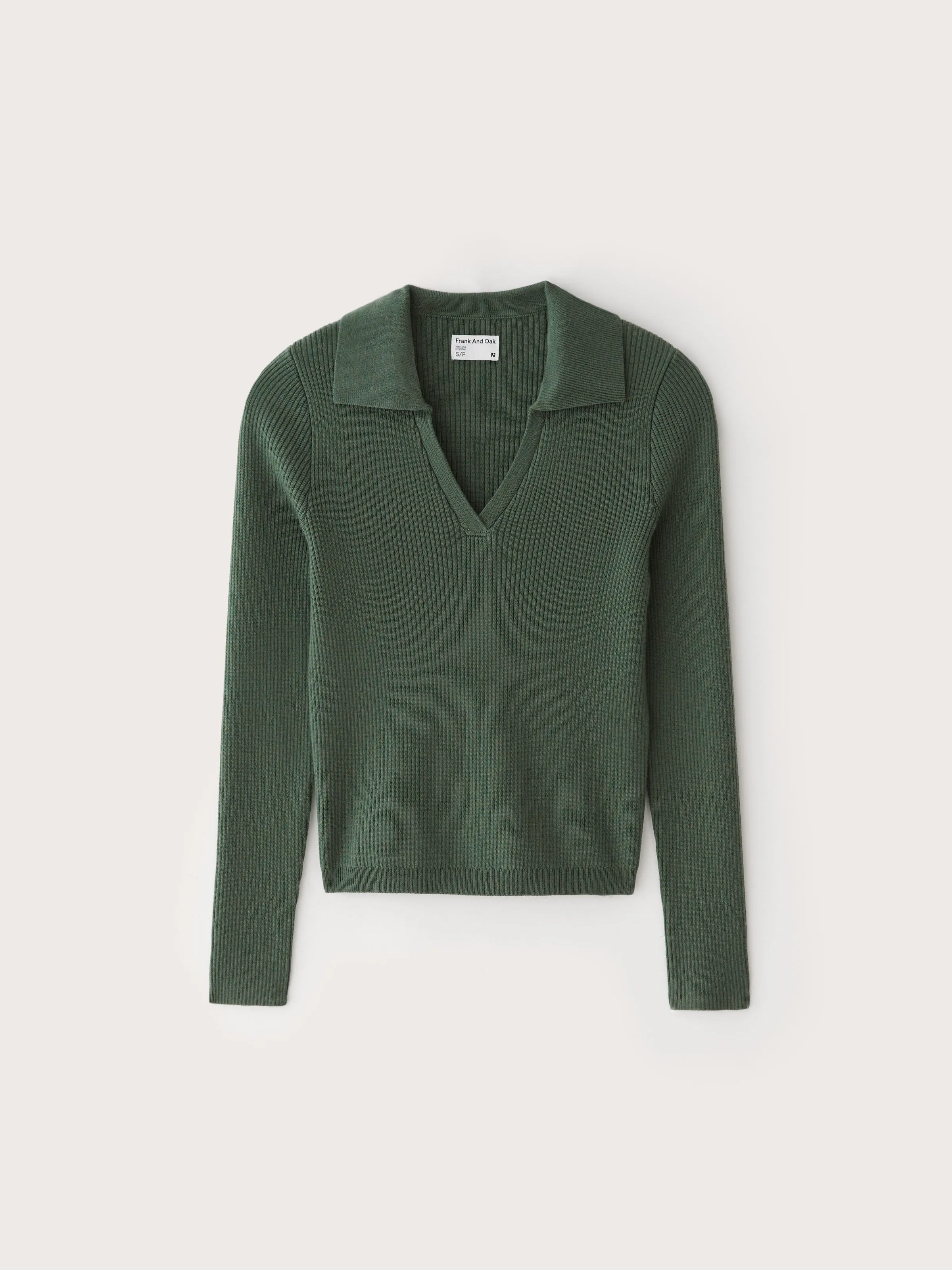 The Merino Johnny Collar Sweater in Evergreen