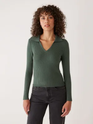 The Merino Johnny Collar Sweater in Evergreen