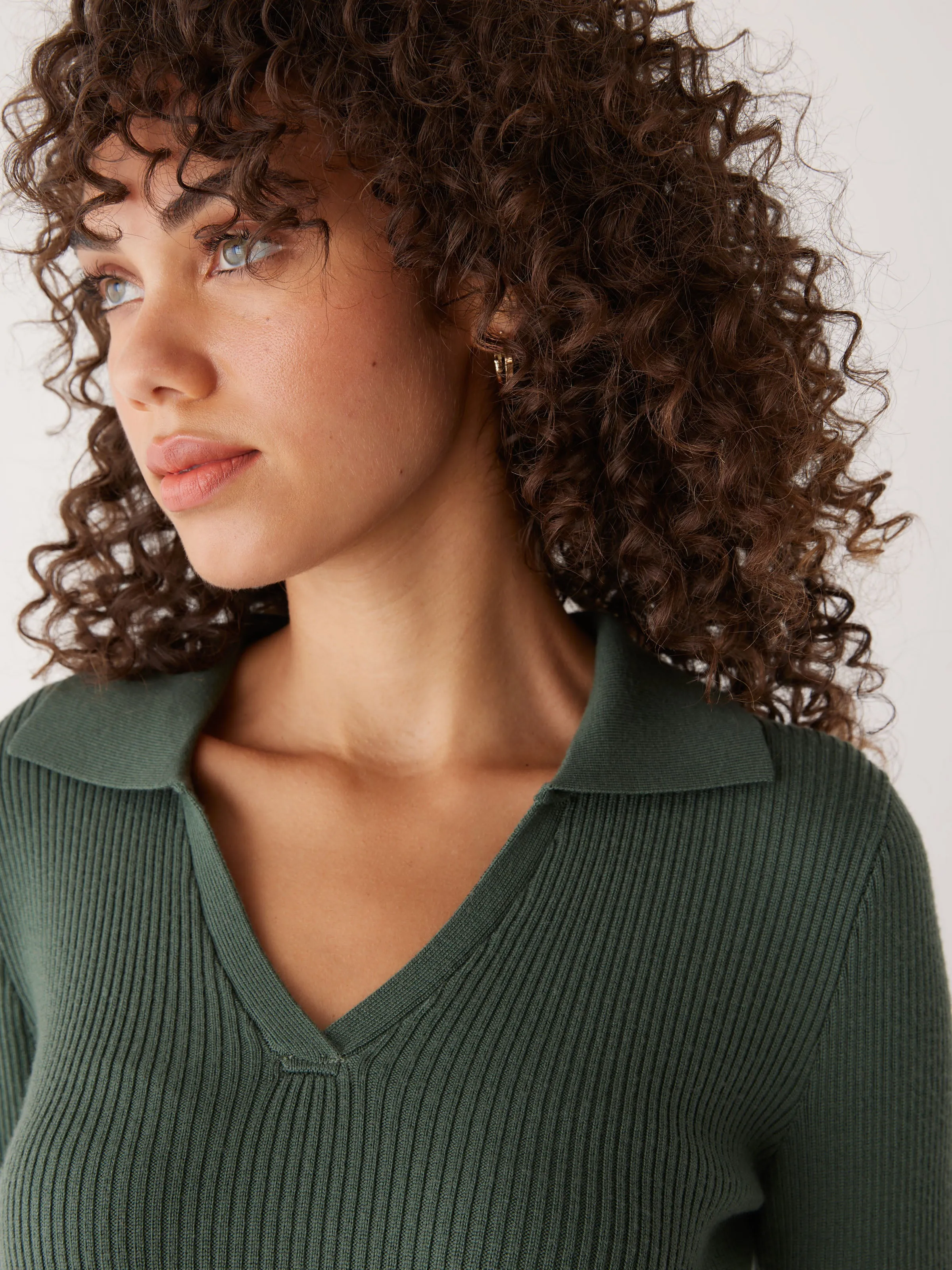 The Merino Johnny Collar Sweater in Evergreen