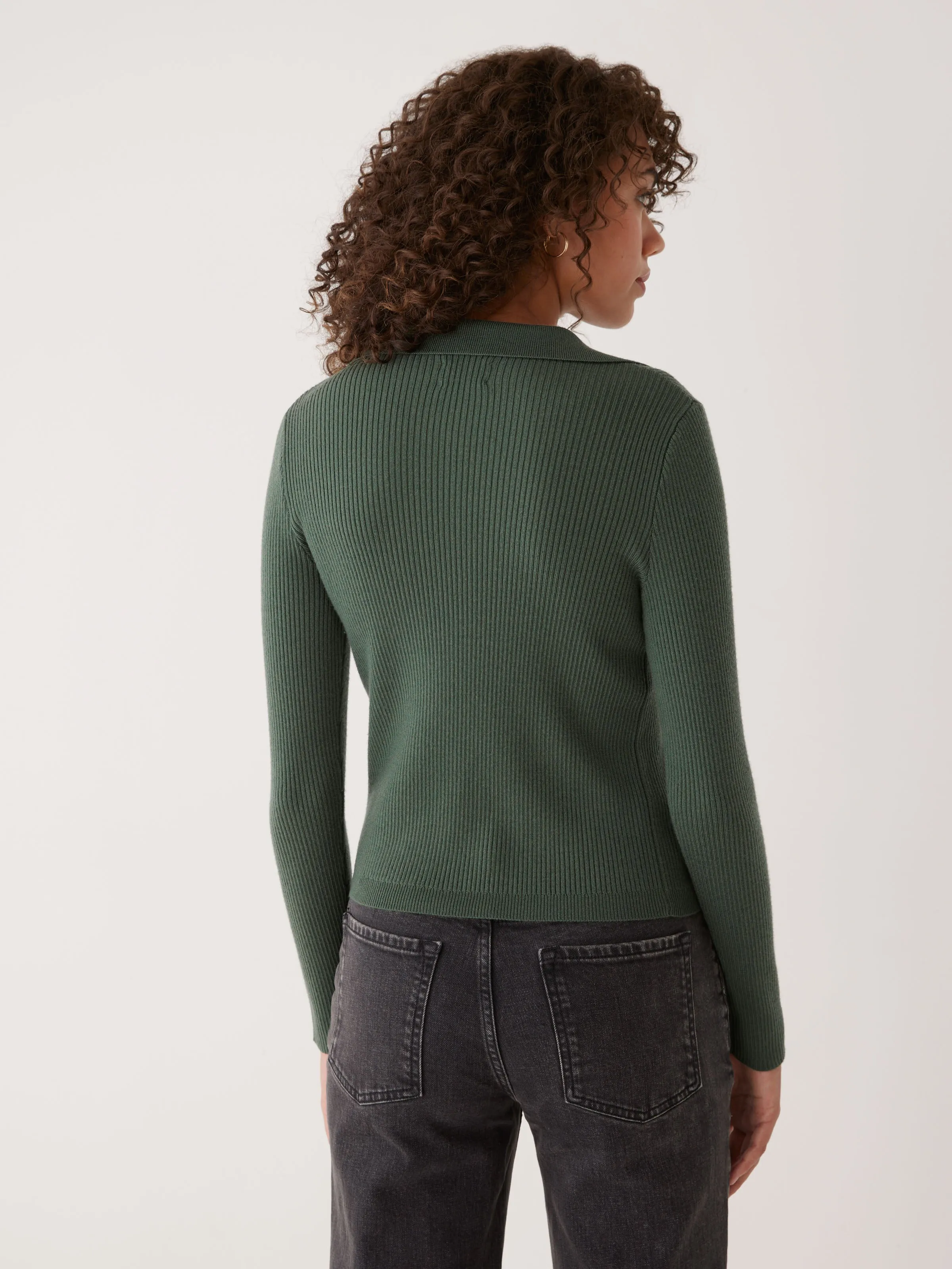 The Merino Johnny Collar Sweater in Evergreen