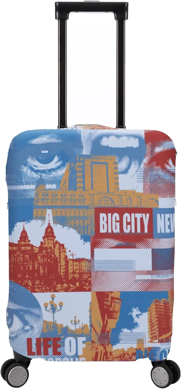 Travel Luggage Cover Protector Washable Suitcase Cover Fits 18-22 Inch Luggage (S,Color,City)
