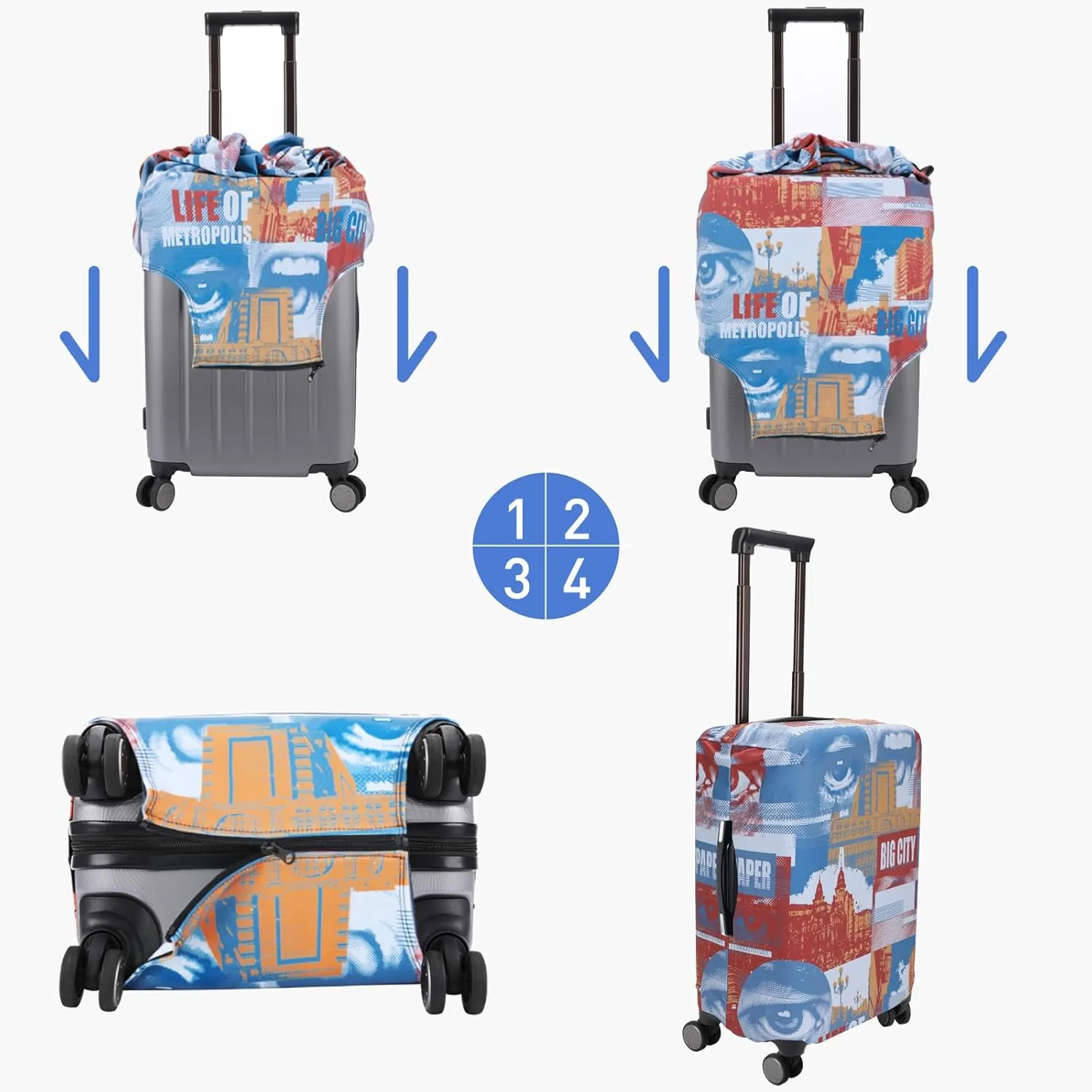 Travel Luggage Cover Protector Washable Suitcase Cover Fits 18-22 Inch Luggage (S,Color,City)