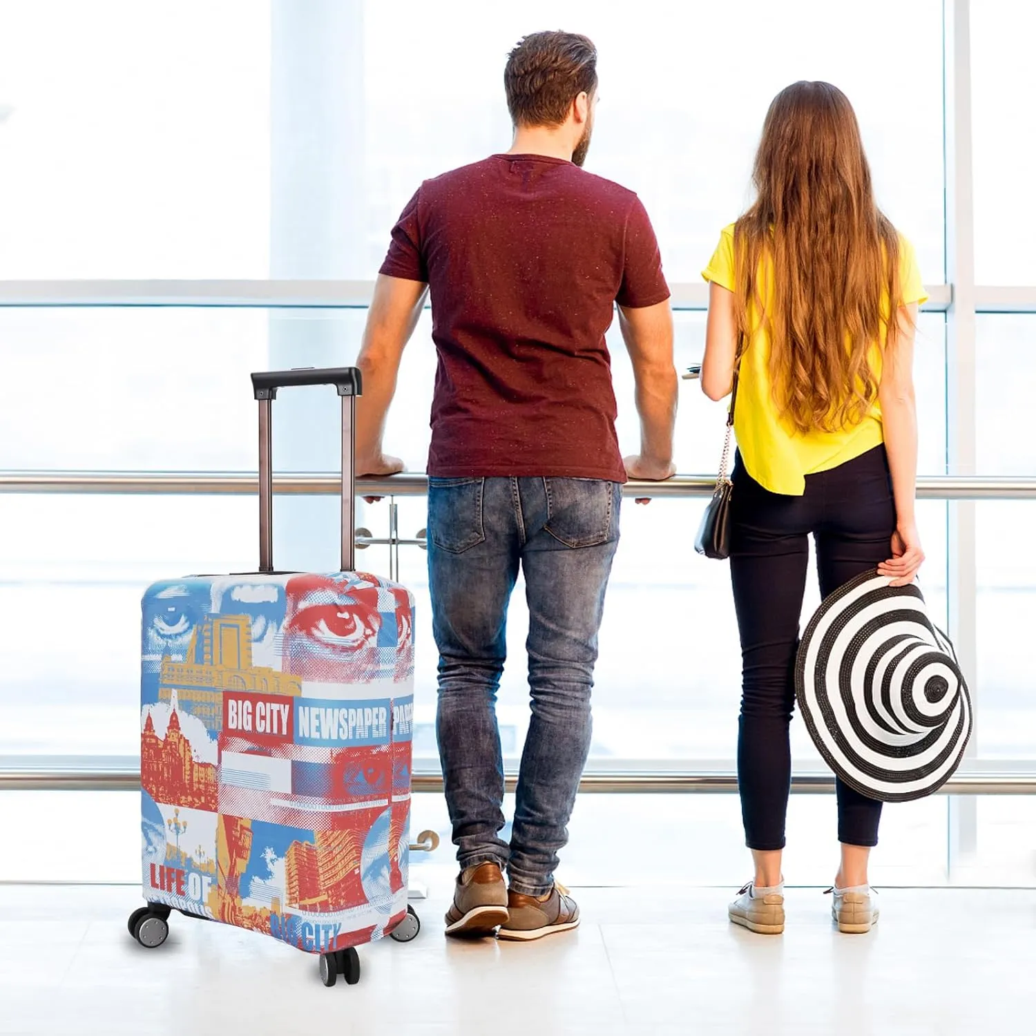 Travel Luggage Cover Protector Washable Suitcase Cover Fits 18-22 Inch Luggage (S,Color,City)