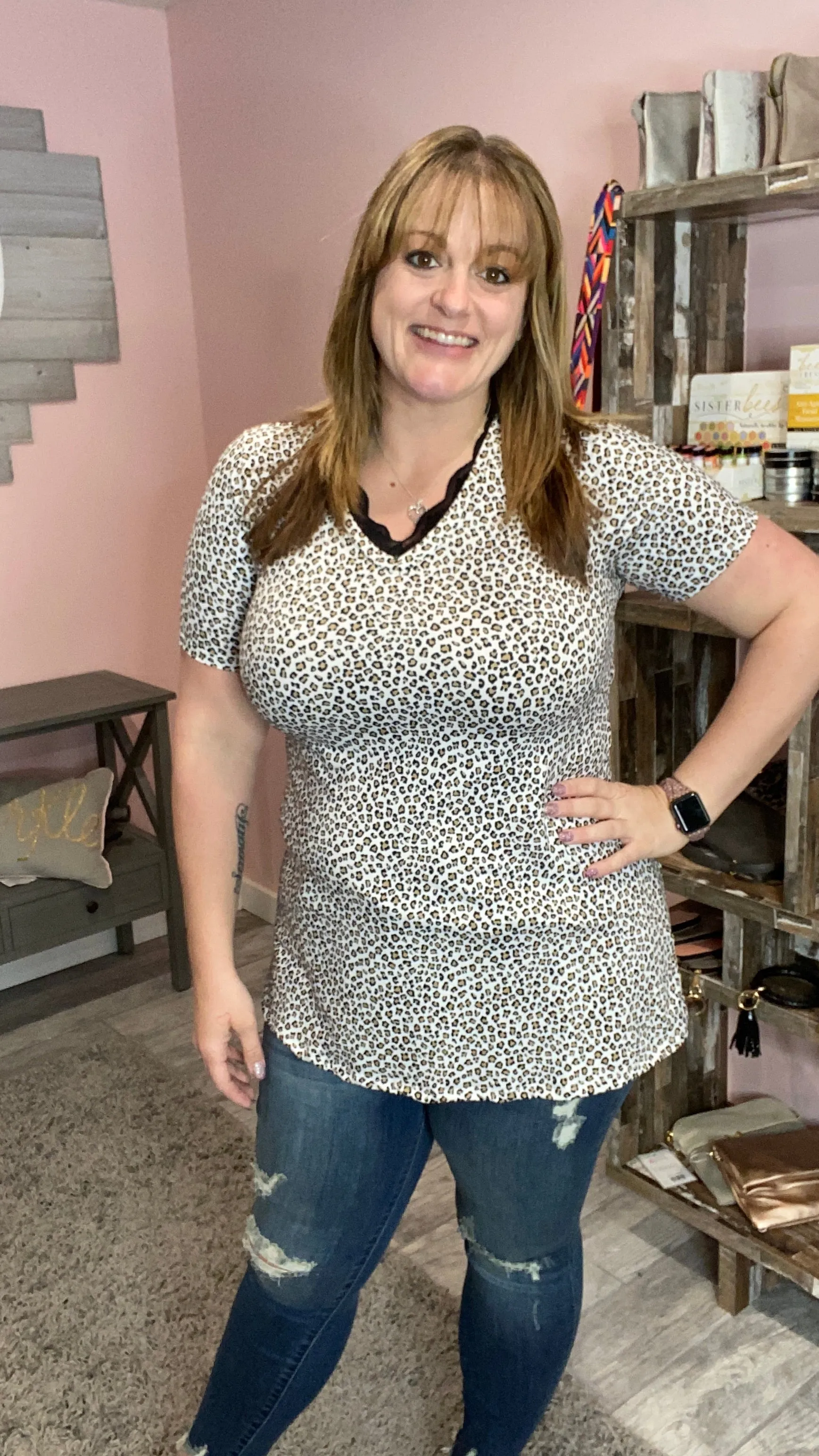V-Neck Tee with Lace Trim
