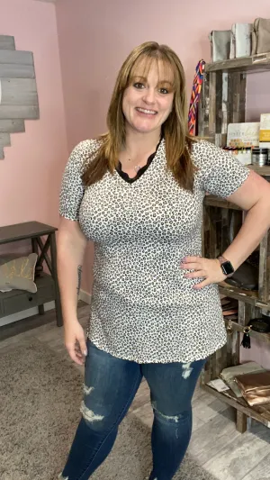 V-Neck Tee with Lace Trim