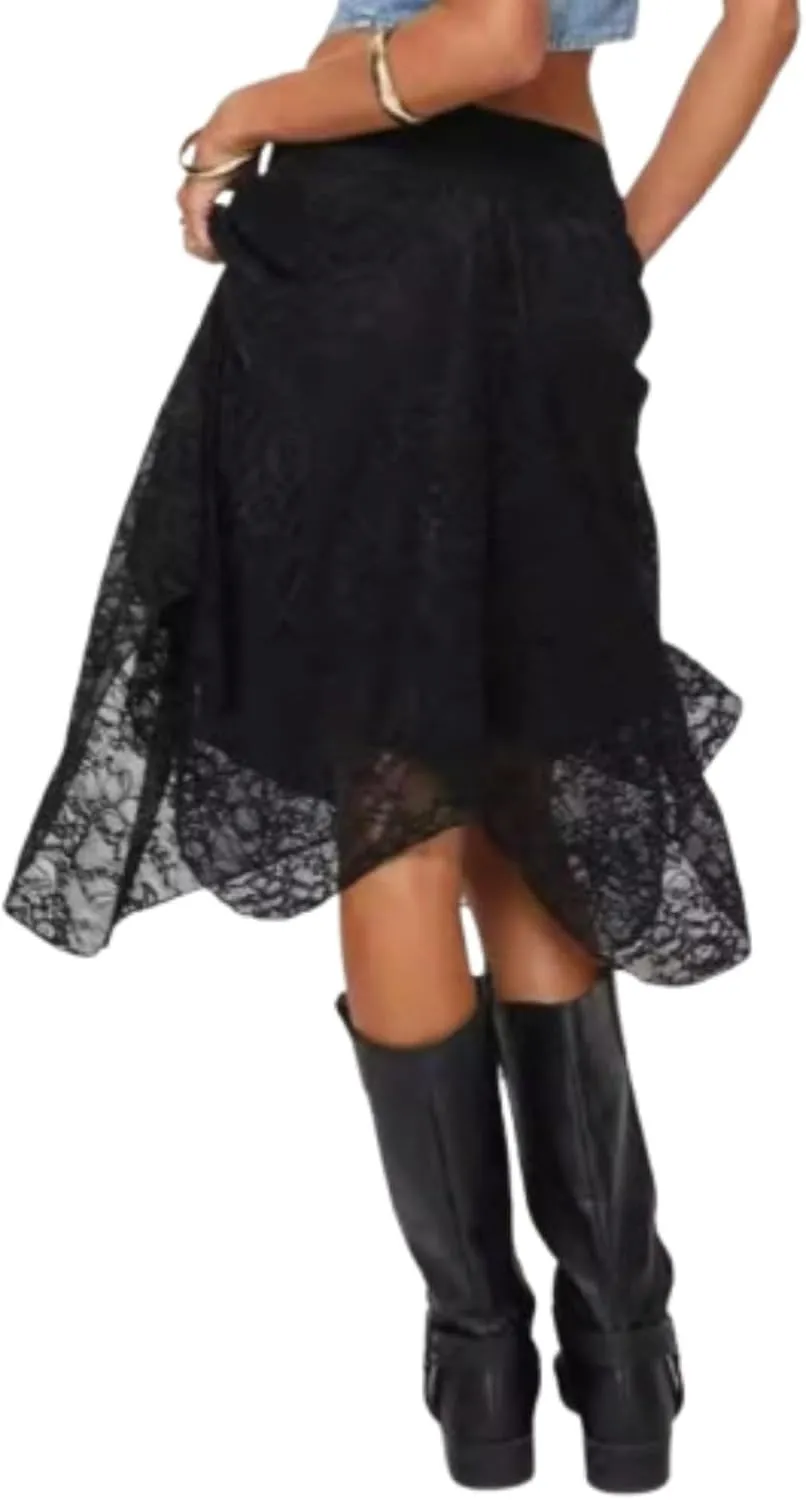 VCM Y2k Skirts for Women Midi Skirt Lace Skirt High Waisted Skirts Lace Skirt Asymmetrical Skirt A Line Skirt