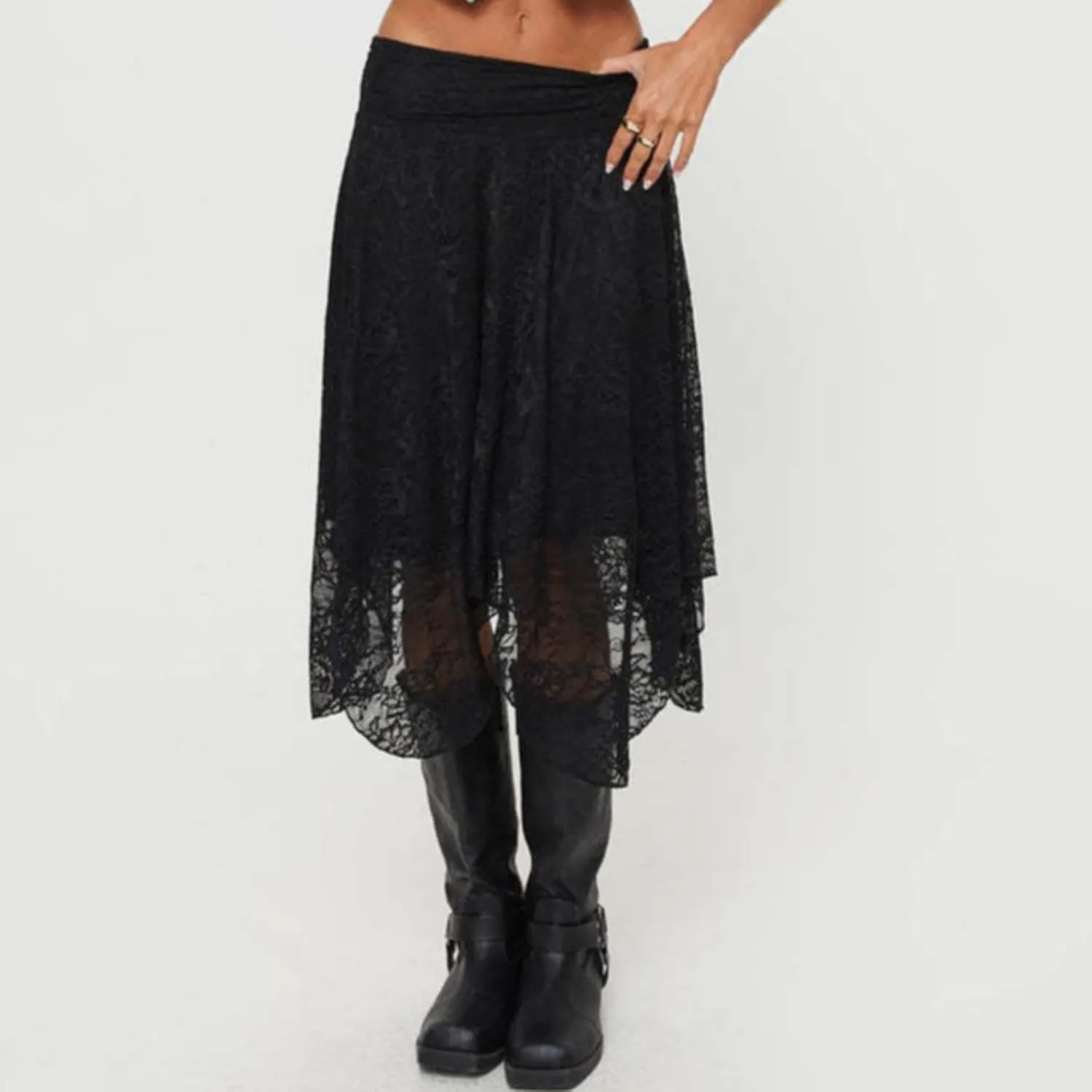 VCM Y2k Skirts for Women Midi Skirt Lace Skirt High Waisted Skirts Lace Skirt Asymmetrical Skirt A Line Skirt